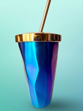 We to Me 16 oz Blue/Purple Matte Finish Iridescent Geometric Metal Tumbler NWT